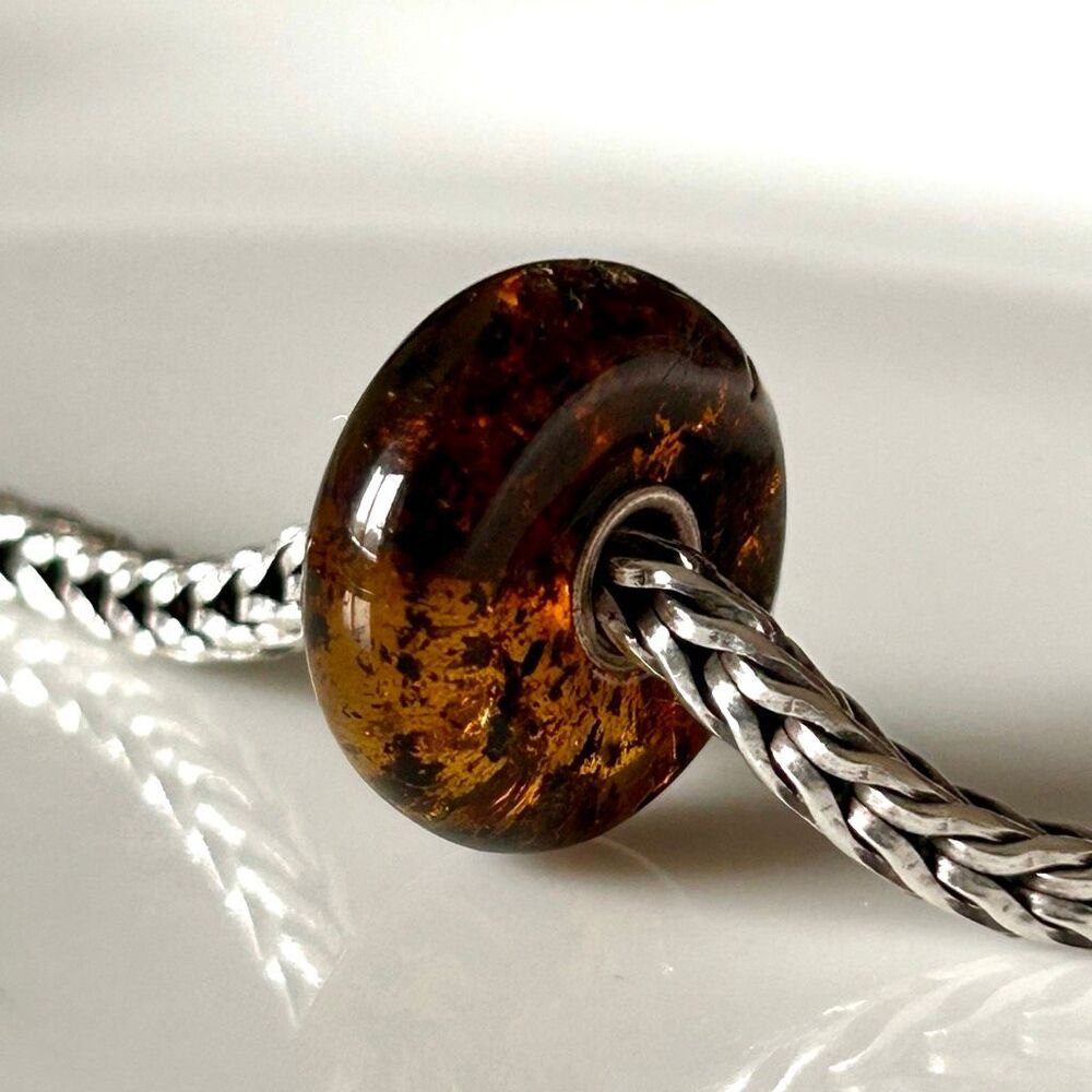 TROLLBEADS Rustic Amber Unique LAA 925S w Lots of Inclusions, NEW Condition